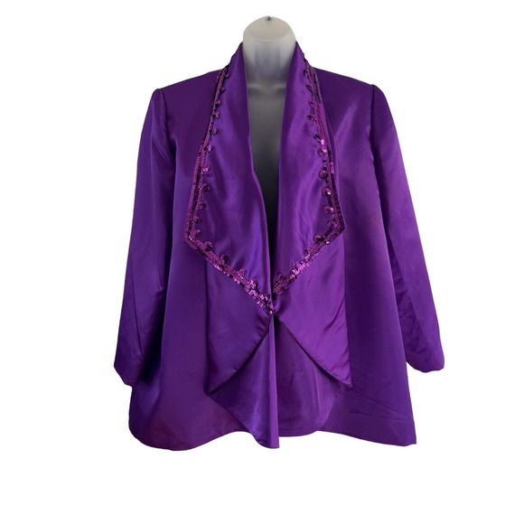 Saks Fifth Avenue Jackets & Blazers - Saks Fifth Avenue Jacket Womens Large Purple Sequin Trim Shawl Collar Open Front